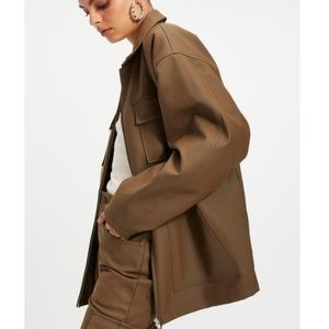 Good American Leather Chore Jacket in Fog